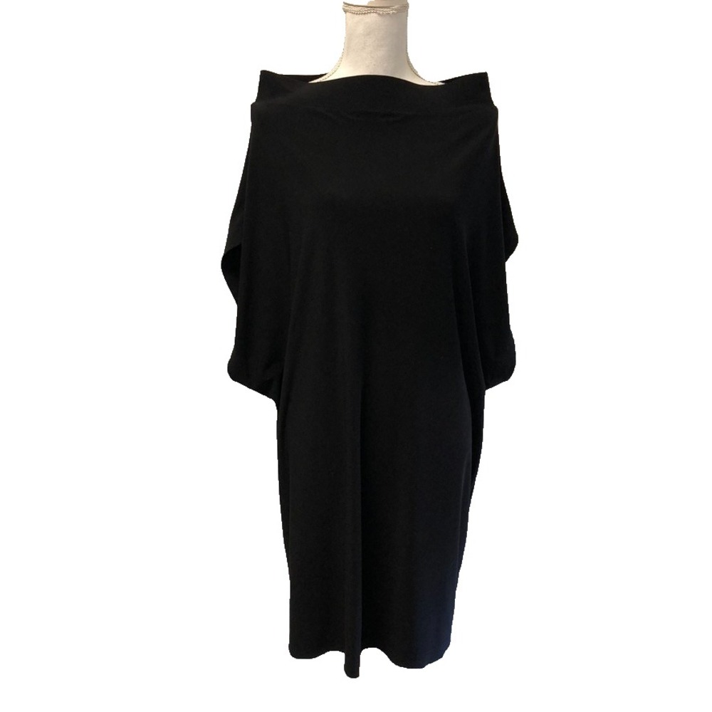Norma Kamali Off The Shoulder Velvet Midi Dress Womens XL Black Modern Trendy